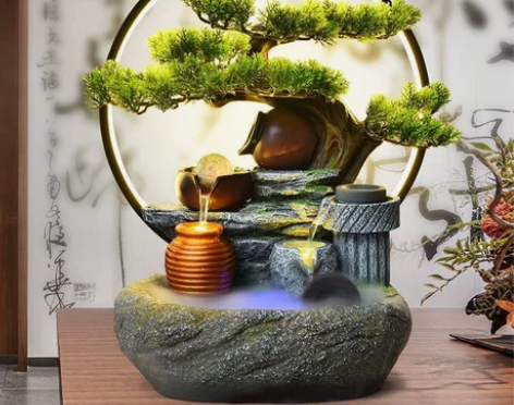 高山流水摆件假山喷泉桌面景观装饰循环水办公...
