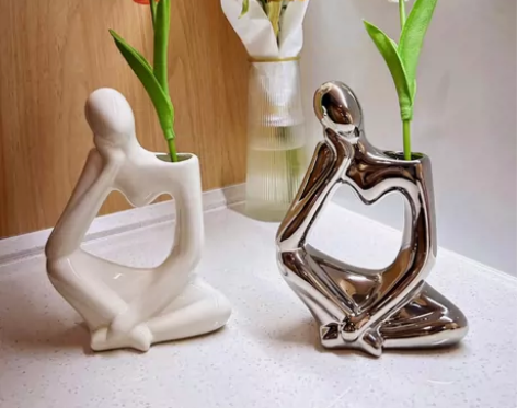 北欧简约装饰桌面客厅摆件轻奢银色网红陶瓷花...