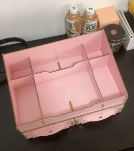 DIY木质桌面收纳盒 化妆品收纳箱 创意带...