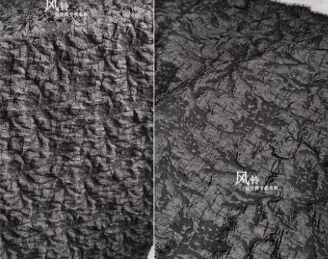 ?再造面料 黑融合凹凸肌理布料 褶皱压褶衣...