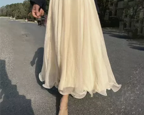 新款仙女8米超大摆波浪边时尚流沙裙子雪纺闪...