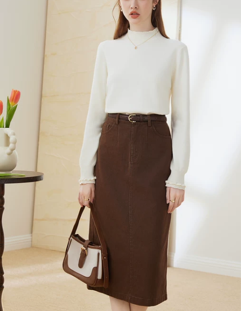 衣纱布菲幽画 美拉德牛仔半身裙女2023新...