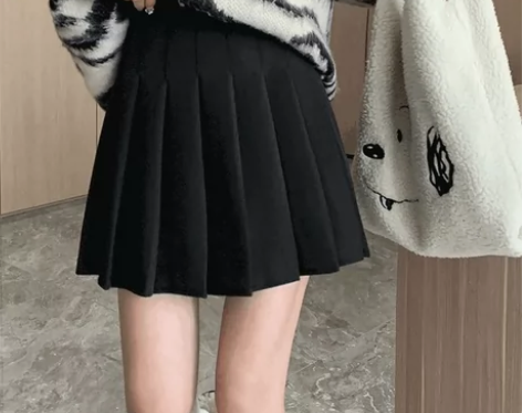 大码咖色毛呢半身裙女秋冬新款高腰显瘦百褶秋...