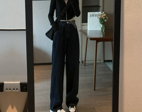 ?【狂欢价】高腰牛仔裤女春秋直筒宽松阔腿设...