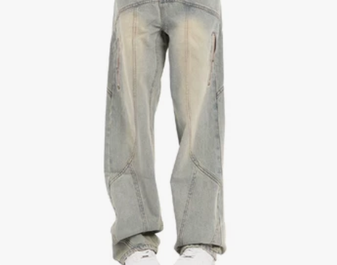 美式复古设计感阔腿牛仔裤女夏季高腰街头hi...