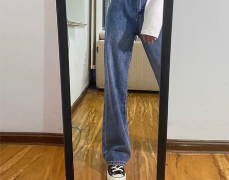 大码牛仔裤女秋季胖妹妹mm高腰宽松显瘦直筒...