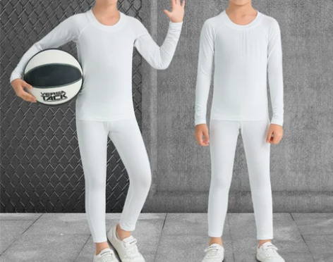 秋冬儿童篮球服男童白色紧身衣体操健身球衣篮...