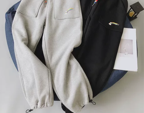 加绒运动裤女秋冬宽松束脚休闲长裤女学生韩版...