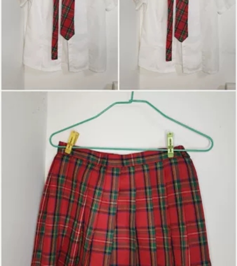 万用jk校服 红色格jk群 女生cos服 ...