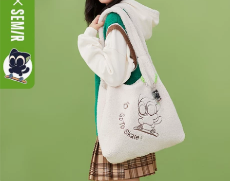 森马托特包女流行夏季毛绒罗小黑毛毛女包上课...