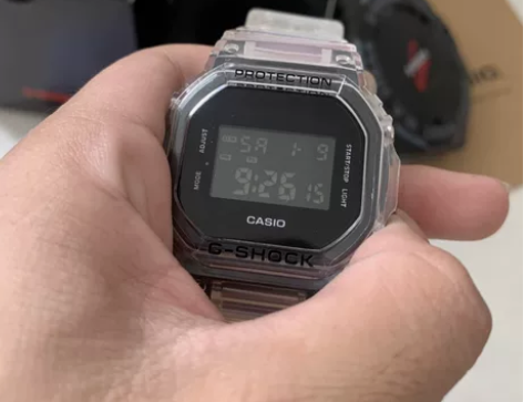 卡西欧冰韧银灰透明银5600小方块金防水男...