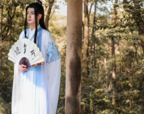 【丸子的逐梦令】[梵音]魏晋风蓝白齐腰大摆...