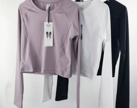 长袖瑜伽上衣～高腰小性感圆领跑步健身塑身上...