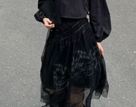 云鬓斜簪原创 国风刺绣黑色纱裙 半身裙设计...