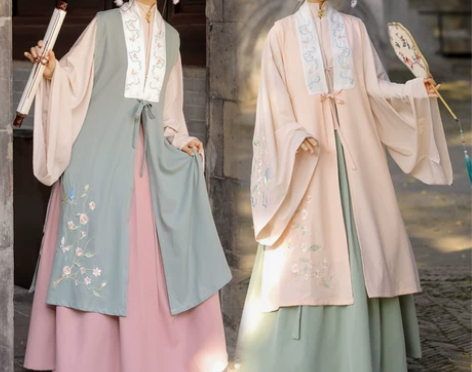 夜子溪原创汉服女明制立领斜襟长袄长比甲三件...