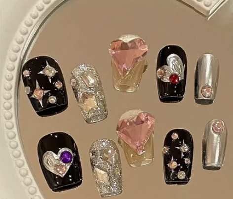 【夏季甜酷 | 穿戴甲】黑粉甜酷风纯手工手...