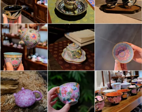 景德镇瓷器  色地珐琅彩 手绘粉彩 青花瓷...