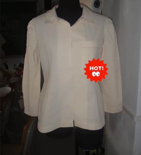 白坯布缝制单侧口袋女衬衫 照片15元 服装...