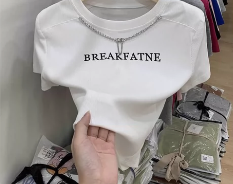 （清仓1件也包邮）螺纹短款t恤女短袖202...