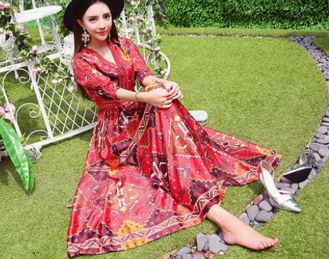 泰国沙滩裙波西米亚民族风长裙海边度假裙显瘦...