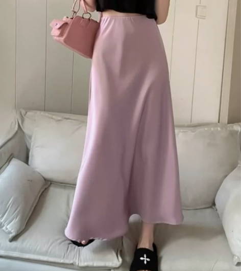 港味气质丝滑缎面垂感长款半身裙女夏季纯色高...