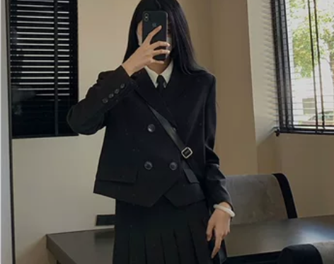 早秋装日系学院风西装百褶裙套装小香风职业装...