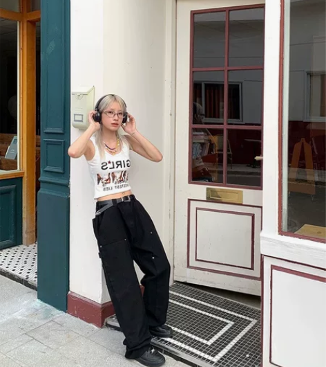 牛仔宽松阔腿工装裤 双膝裤，全新带吊牌30...