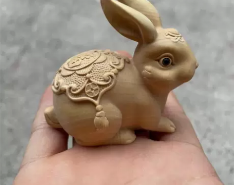小叶黄杨木雕刻兔子摆件手把件木头生肖小白兔...