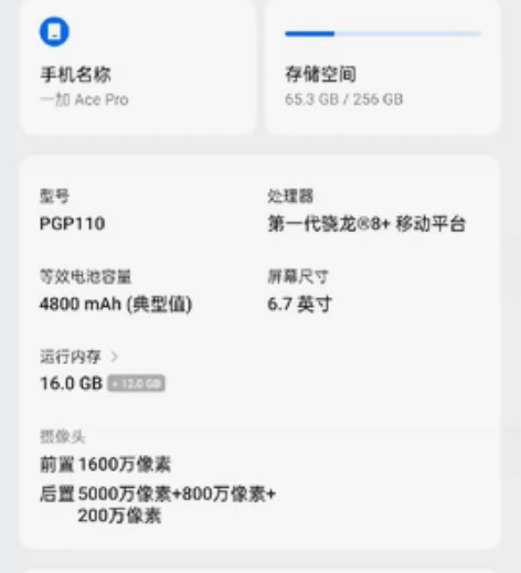 一加AcePro16+12     内存2...