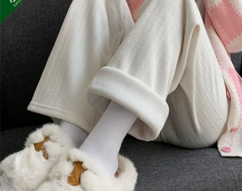 白色阔腿裤女裤秋冬季2023新款直筒休闲雪...