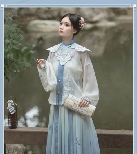 桔屿【玉骨】 明制汉服立领短衫云肩齐腰褶裙...