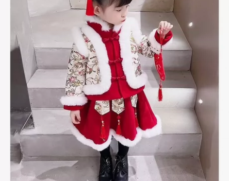 汉服女童冬装新年衣服儿童中国风童装唐装小童...