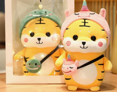 可爱老虎公仔恐龙毛绒玩具小老虎玩偶女生床上...