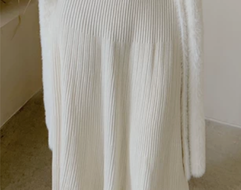 竖纹肌理显瘦针织大摆A字高腰纯色显瘦针织中...