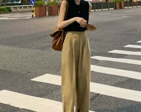 早秋卡其色日系西装裤女夏季2022春秋薄款...