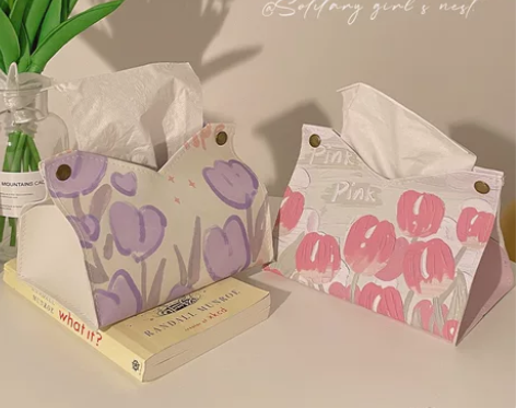 桌面摆件 书桌桌面郁金香纸巾盒办公室工位装...