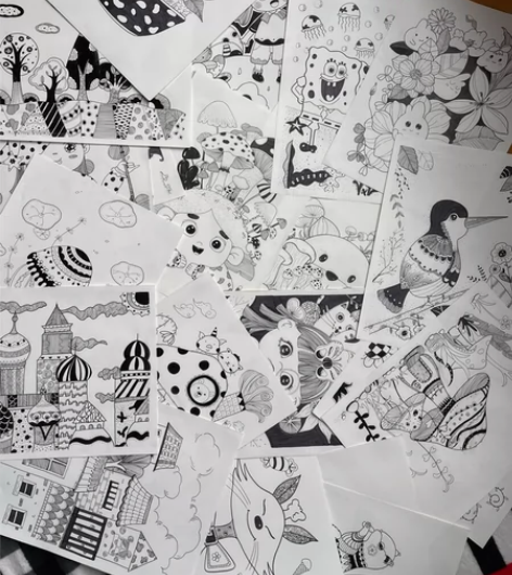 大量手绘 黑白装饰画 成品 儿童画美术作品...