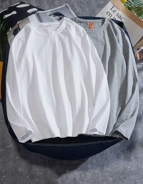 打底衫男长袖白t恤纯棉圆领内搭ins嘻哈潮流