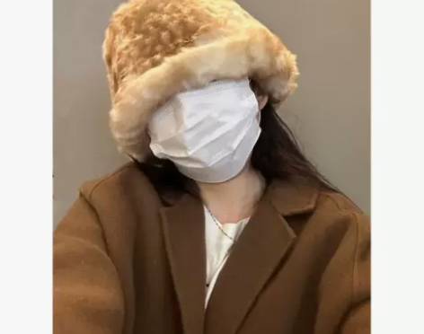 日系复古斑点毛绒渔夫帽女仿皮草加厚冬季显脸...