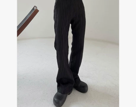 大码黑色条纹微喇叭裤女高腰休闲裤百搭胖妹妹...