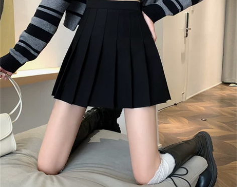 高腰百褶裙女2023春秋新款A字短裙大码学...