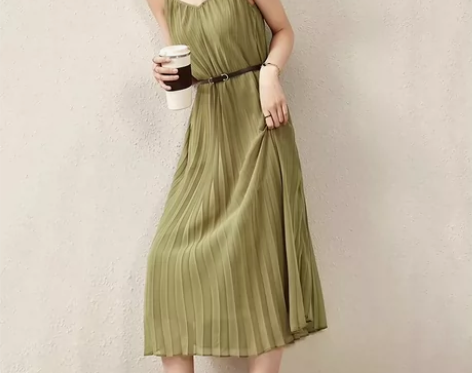 ?尚都比拉法式气质雪纺裙子v领吊带裙收腰显...