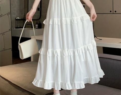 半身裙女2024春夏新款高腰纯色甜美修身百...