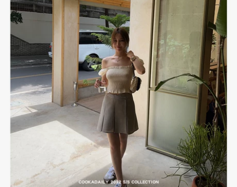 COOKADAILY_减龄斜扣百褶裙夏季女...