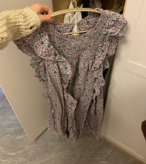 法式桔梗碎花连衣裙女春夏设计感荷叶边裙子 ...