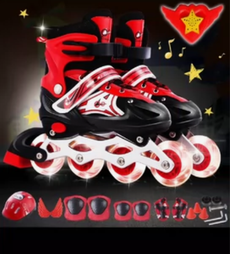 直排轮滑鞋，黑红色 37/38码左右，可调...