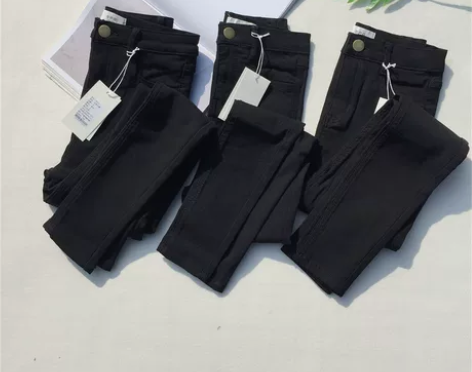 SPG酸苹果秋冬紧身铅笔裤女弹力显瘦黑色高...