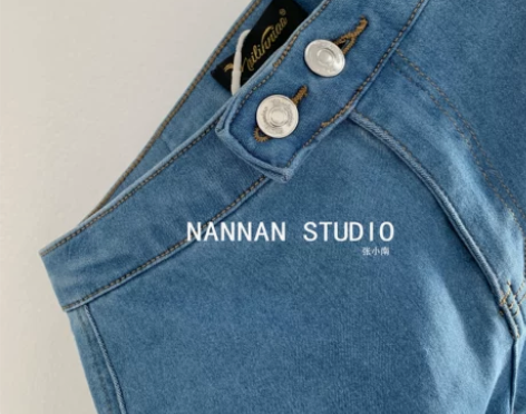 自制舒适面料弹力提臀紧身牛仔裤高腰显瘦修身...