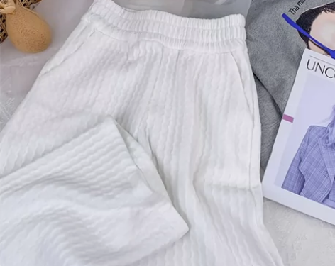 加厚高腰雪尼尔提花水貂条绒阔腿裤女秋冬宽松...