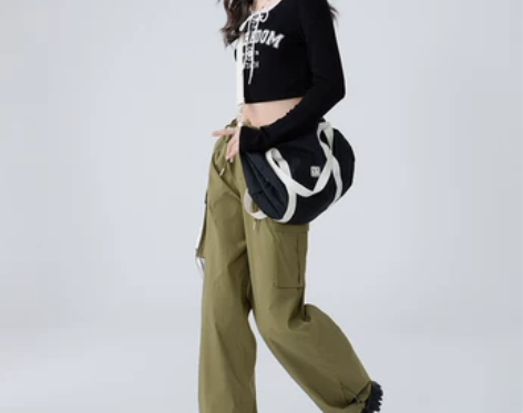 羊城故事 美式工装裤女小个子2023夏季新...